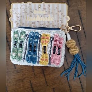 NWT Beaded Handmade Coin Purse "Skis"